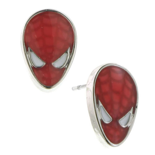 Marvel Earrings - Spiderman Silver Tone Red Enamel Stud Earrings