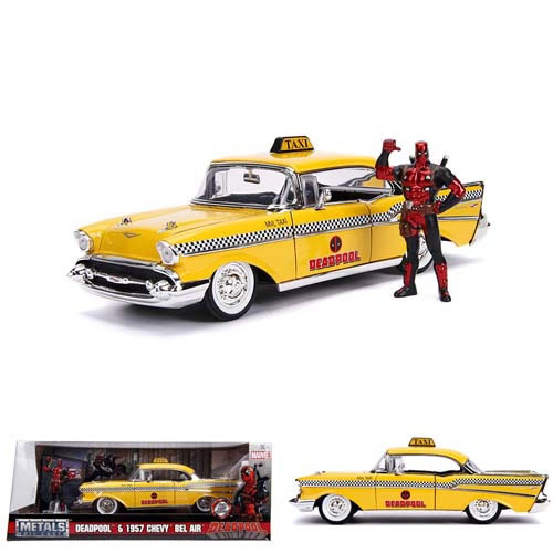 1:24 Scale Diecast - Hollywood Rides - Marvel - 1957 Chevy Bel Air TAXI w/ Deadpool Figure