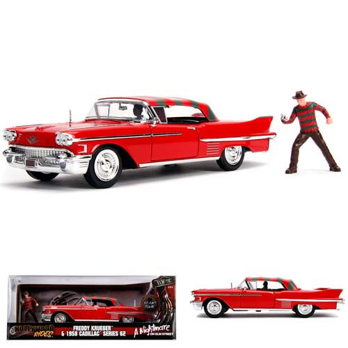 1:24 Scale Diecast - Hollywood Rides - Nightmare on Elm Street - 1958 Cadillac Series 62 w/ Freddy Krueger Figure