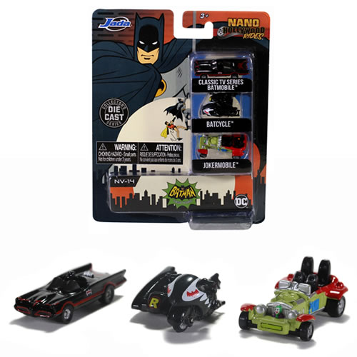 Nano Hollywood Rides Diecast - 1.65" Batman 1966 Classic TV Series 3-Pack