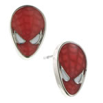 Marvel Earrings - Spiderman Silver Tone Red Enamel Stud Earrings