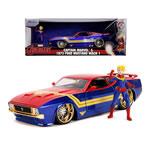 1:24 Scale Diecast - Hollywood Rides - Marvel - 1973 Ford Mustang Mach 1 w/ Captain Marvel Figure